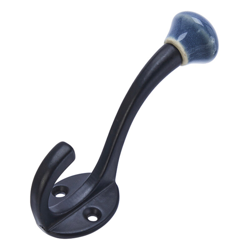 Madam Stoltz-collectie Iron hook w/ stoneware knob Black, dusty blue