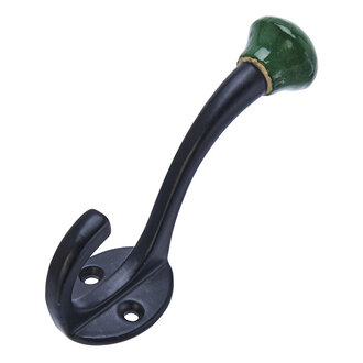 Madam Stoltz Iron hook w/ stoneware knob Black, green