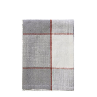 Madam Stoltz Geruite theedoek Grijs, tomaat, off white