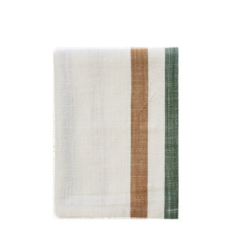 Madam Stoltz Gestreepte theedoek off white, pumpkin spice, groen