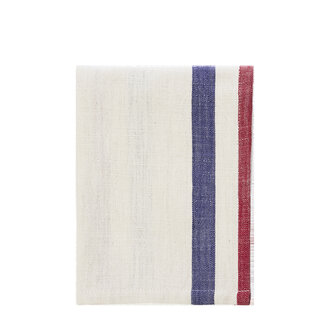 Madam Stoltz Gestreepte theedoek Off white, blauw, rood
