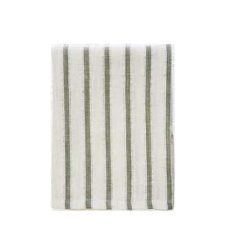 Madam Stoltz Gestreepte theedoek Off white, groen, zilver