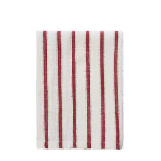 Madam Stoltz Gestreepte theedoek Off white, rood, goud