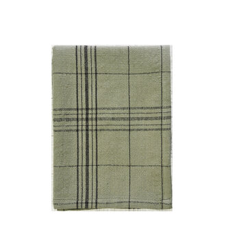 Madam Stoltz Geruite theedoek Olive green, zwart