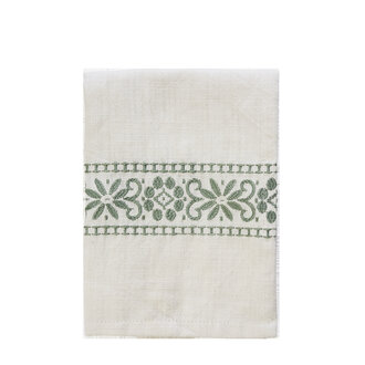Madam Stoltz Geborduurde theedoek Off white, salie