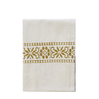Madam Stoltz Geborduurde theedoek Off white, mosterd