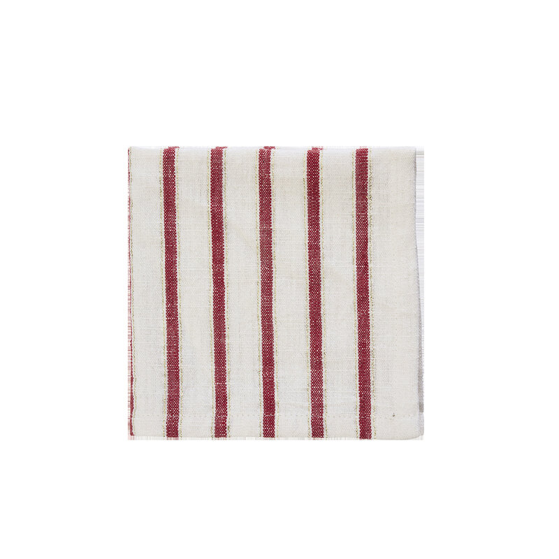 Madam Stoltz-collectie Striped cotton napkins Off white, red, gold