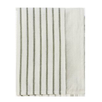 Madam Stoltz Gestreepte tafelkleed Off white, groen, zilver