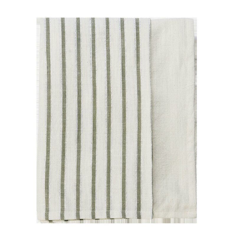 Madam Stoltz-collectie Striped table cloth Off white, green, silver