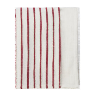 Madam Stoltz Gestreepte tafelkleed off white, rood, goud