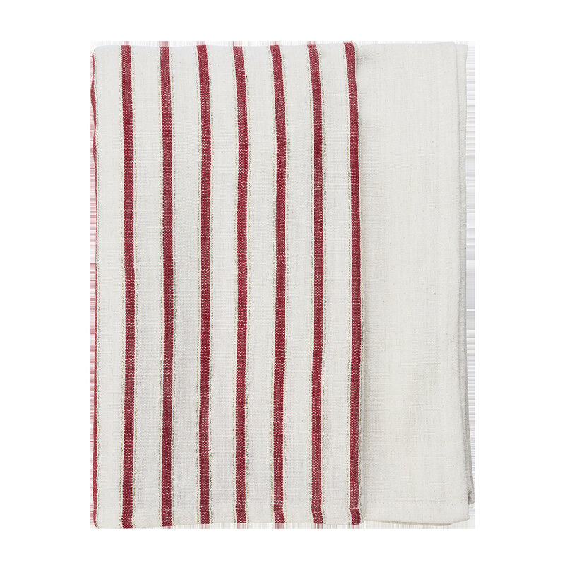 Madam Stoltz-collectie Gestreepte tafelkleed off white, rood, goud