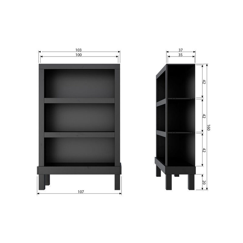WOOOD-collectie Bonk Open Cabinet Pine Matt Black [FSC]