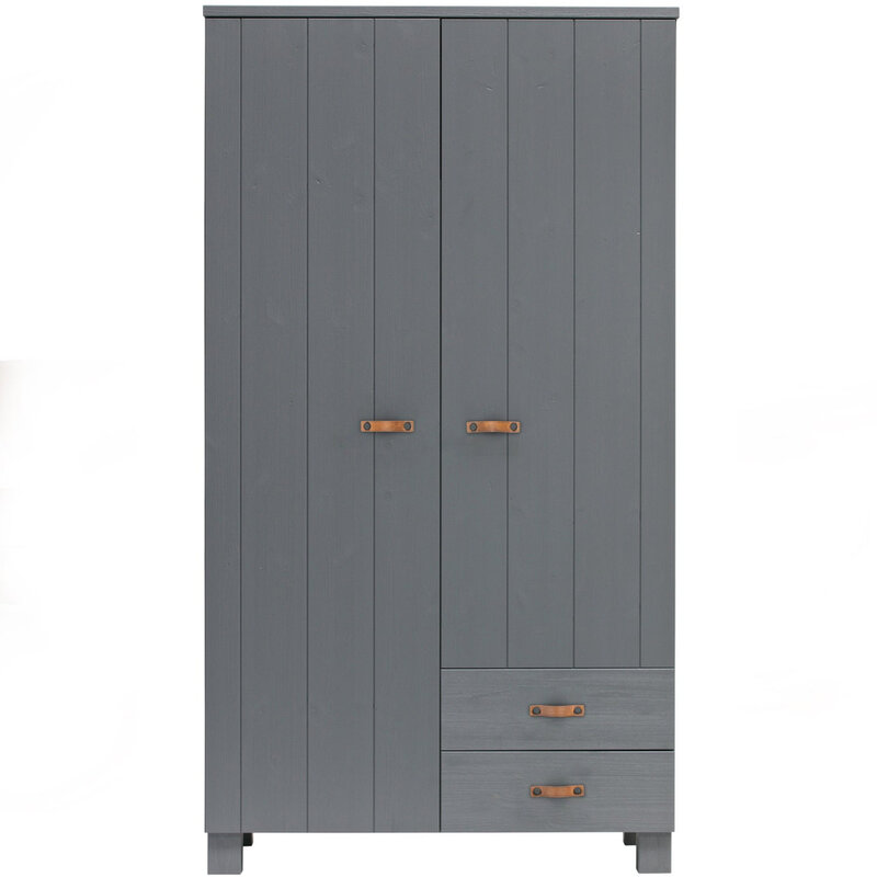 WOOOD-collectie Dennis Cabinet With Drawers Pine Steel Grey Leather Handle [FSC]