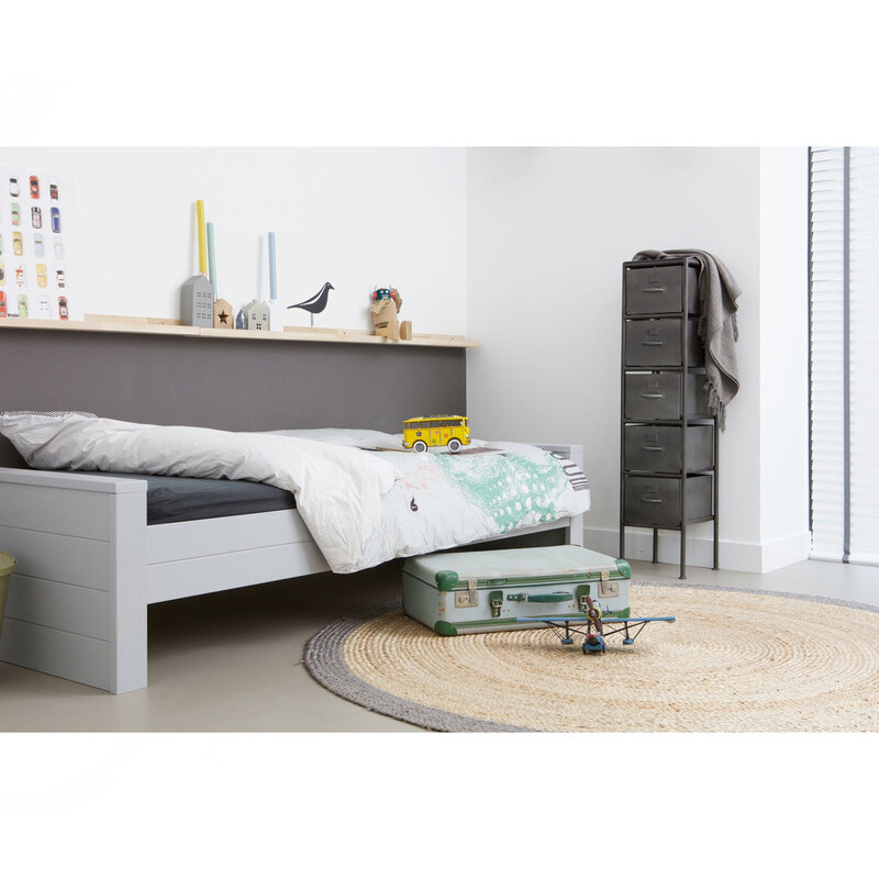 WOOOD-collectie Dennis Bed 90X200 Cm Grenen Geborsteld Betongrijs [Fsc]