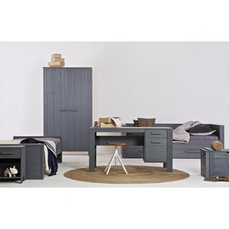 WOOOD-collectie Dennis Bed 90X200 Cm Grenen Steel Grey Geborsteld [Fsc]