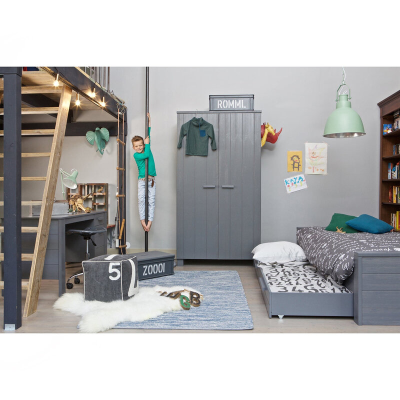 WOOOD-collectie Dennis Bed 90X200 Cm Grenen Steel Grey Geborsteld [Fsc]