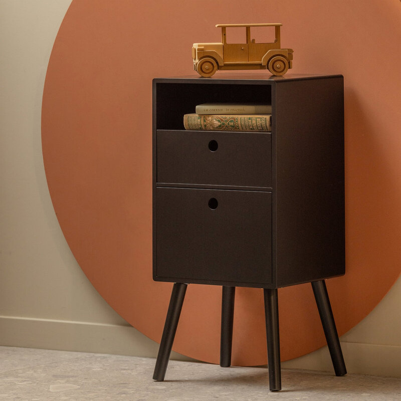 WOOOD-collectie Ozzy Bedside Table High Wood Black