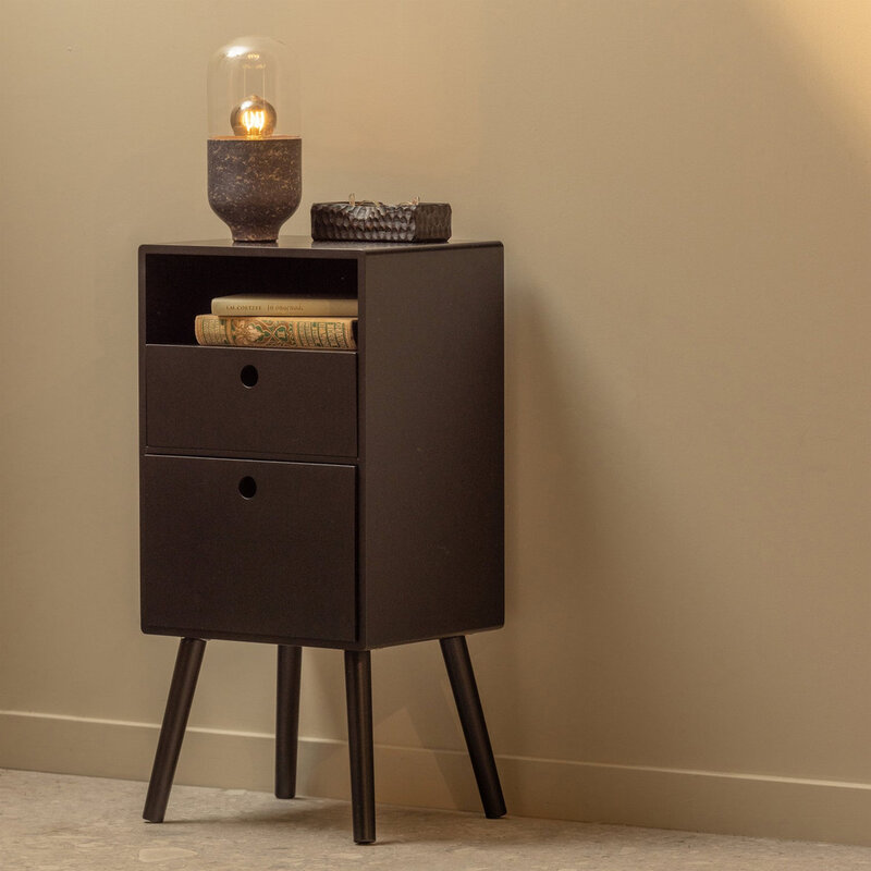WOOOD-collectie Ozzy Bedside Table High Wood Black