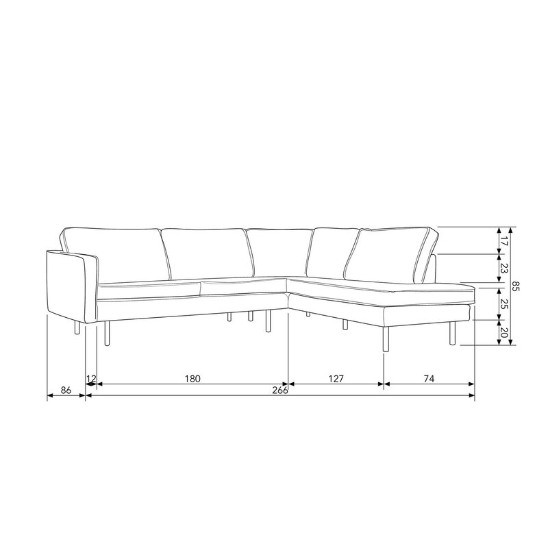 WOOOD-collectie Rodeo Corner Sofa Right Velvet Blue