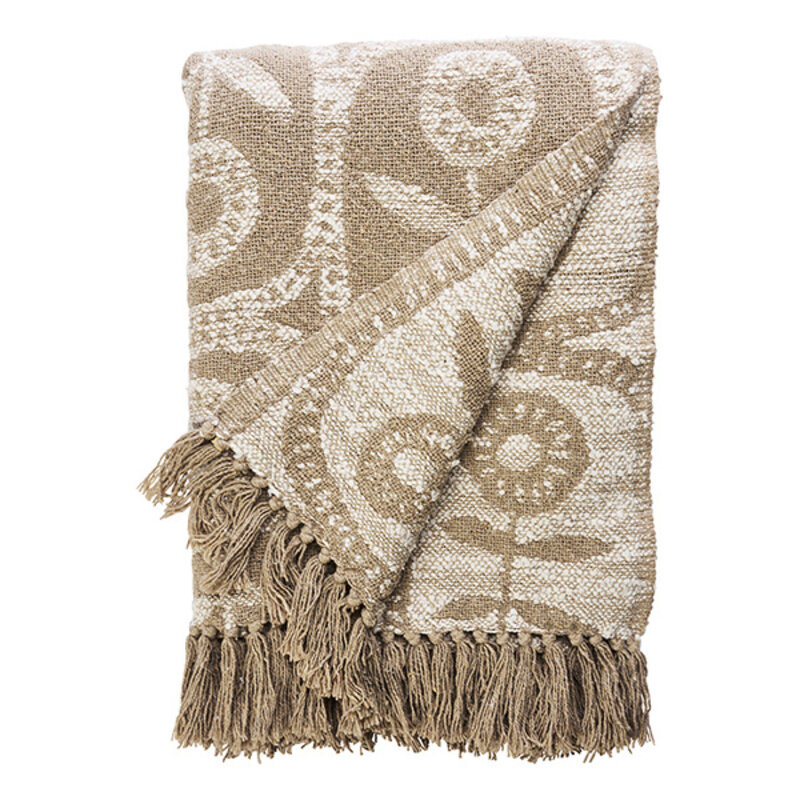 Madam Stoltz-collectie Reversible recycled cotton throw Taupe, off white