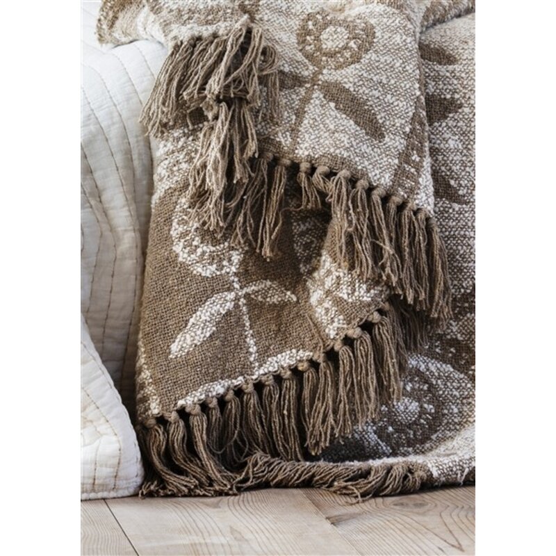 Madam Stoltz-collectie Reversible recycled cotton throw Taupe, off white