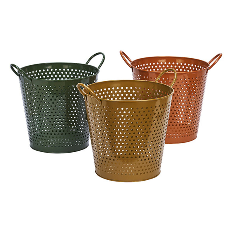 Madam Stoltz-collectie Iron storage buckets Pumpkin spice, dark green, tapenade