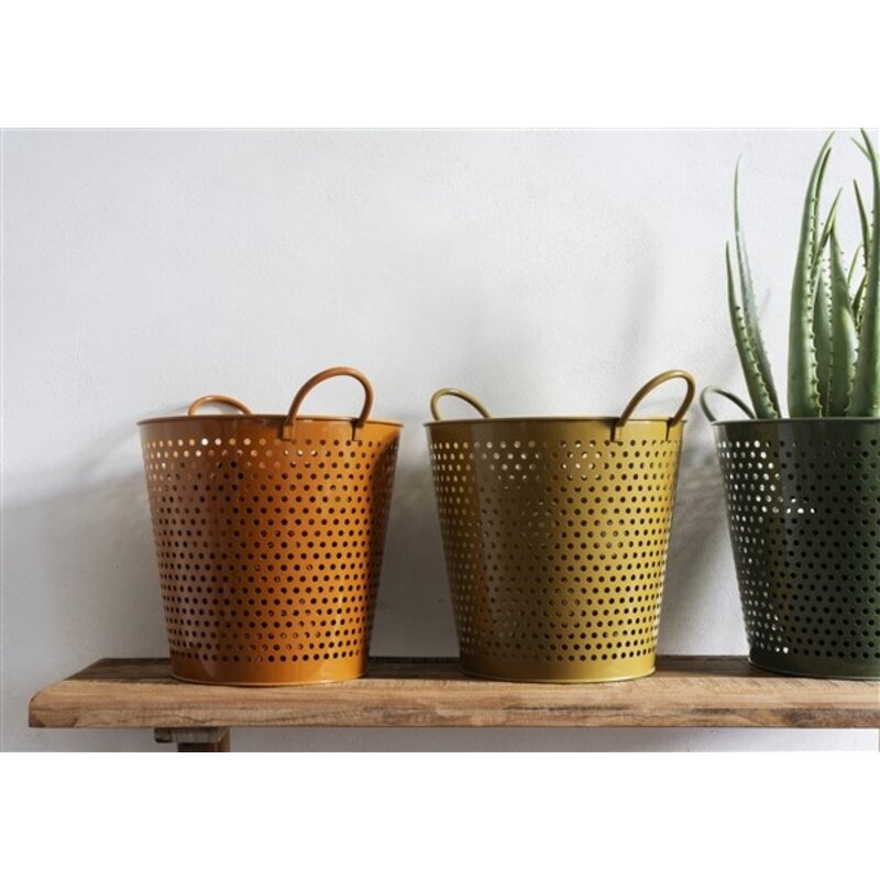 Madam Stoltz-collectie Iron storage buckets Pumpkin spice, dark green, tapenade