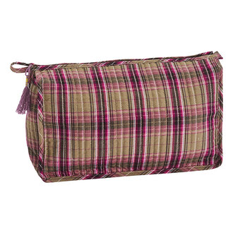 Madam Stoltz Geruite toilettas Bruin, roze, zwart