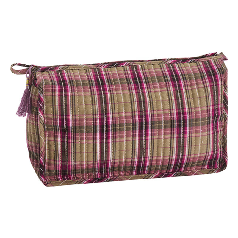 Madam Stoltz-collectie Geruite toilettas Bruin, roze, zwart