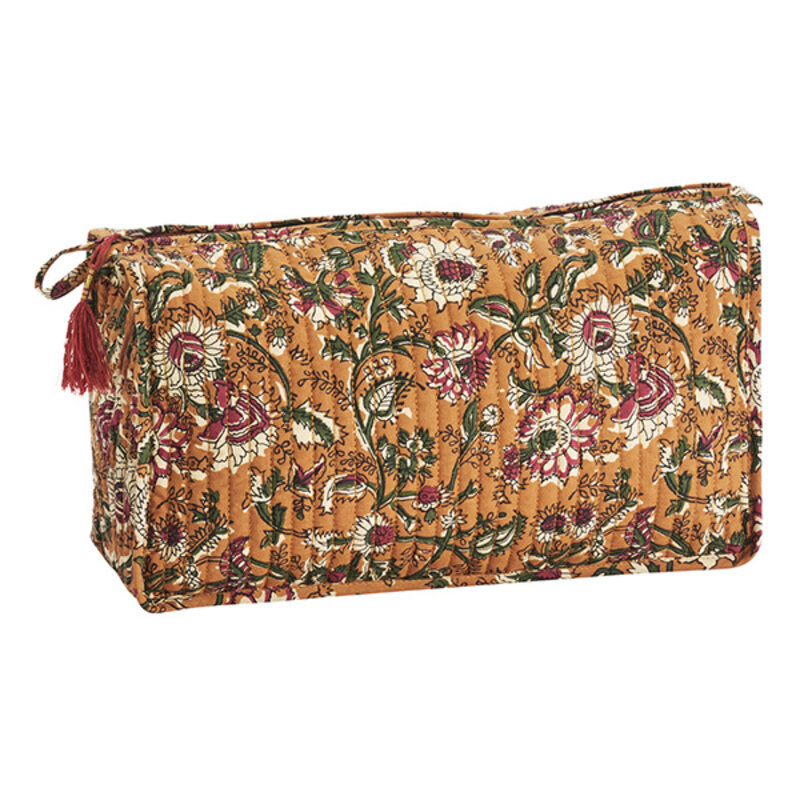 Madam Stoltz-collectie Quilted cotton washbag Pumpkin spice, green, ecru, syrah