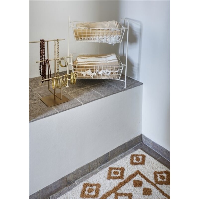 Madam Stoltz-collectie Tufted cotton bath mat Off white, mustard