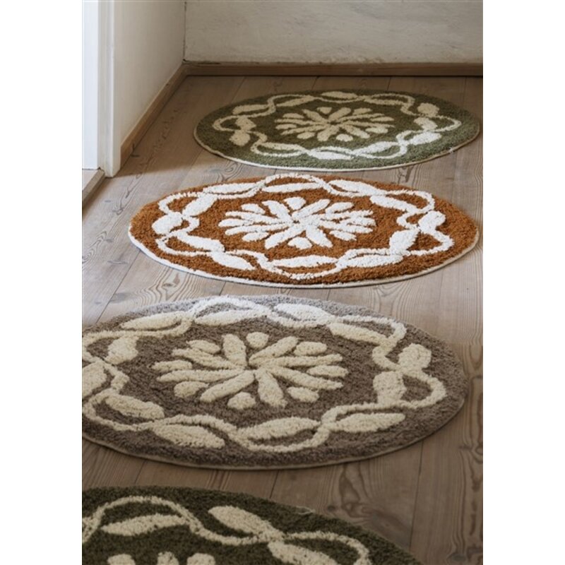 Madam Stoltz-collectie Round tufted bath mat Mustard, off white