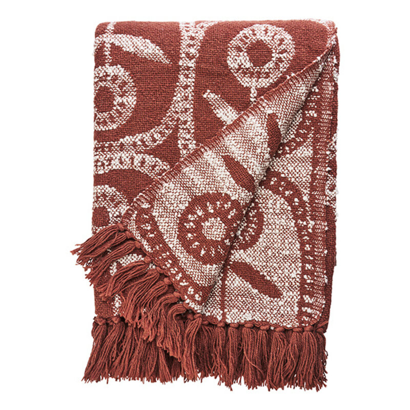 Madam Stoltz-collectie Reversible recycled cotton throw Rust, off white
