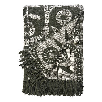 Madam Stoltz Reversible recycled cotton throw Dark green  off white Madam Stoltz Reversible recycled cotton throw Dark green  off white