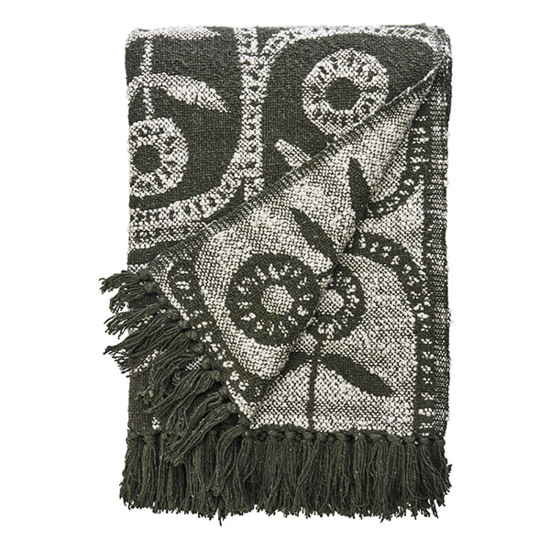 Madam Stoltz-collectie Omkeerbare gerecyclede katoenen plaid Donkergroen, off white