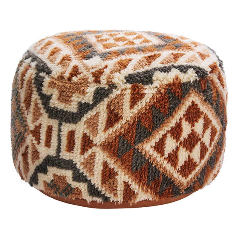 Madam Stoltz-collectie Handgeweven wollen poef Dusty blue, off white, burnt orange, sand