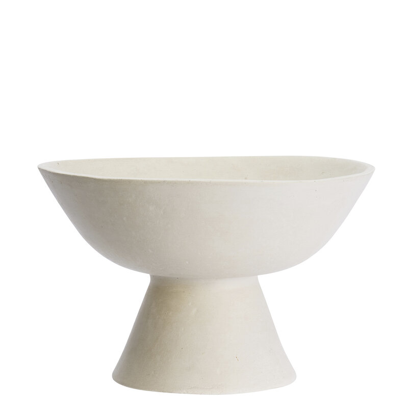 Madam Stoltz-collectie Paper mache pedestal bowl Natural white