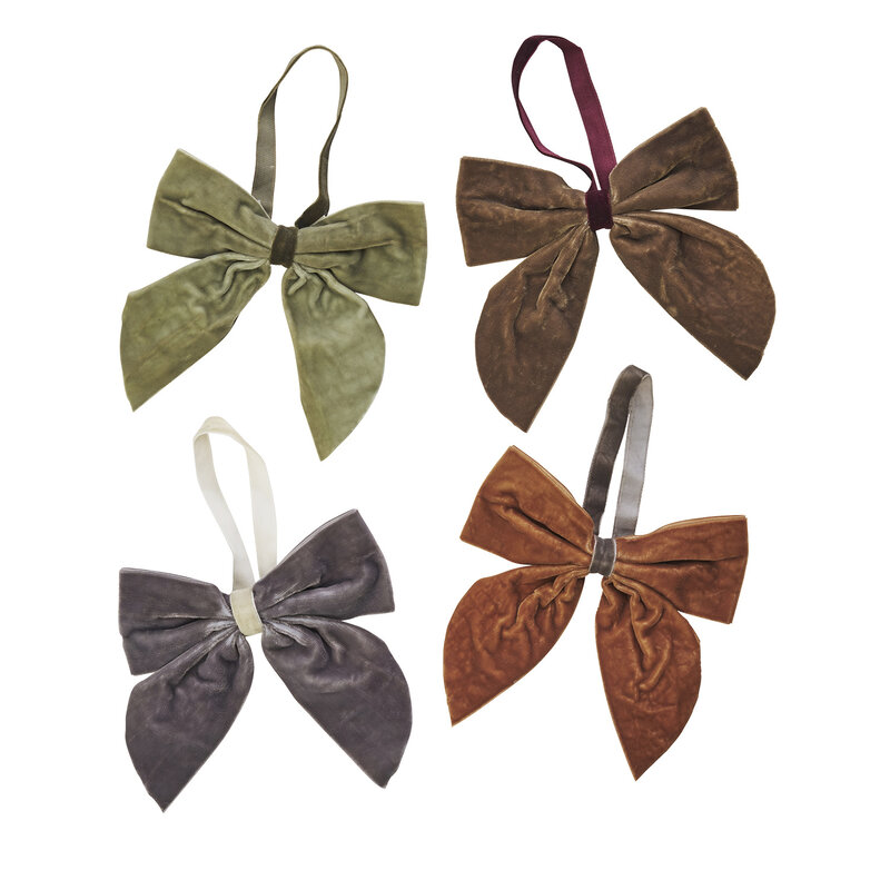 Madam Stoltz-collectie Fluwelen strikken - set van 4 - Taupe, pumpkin spice  salie, grijs