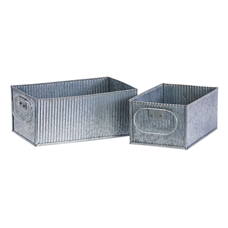 Madam Stoltz-collectie Rechthoekige Metalen dozen  - set van 2 -  Zink