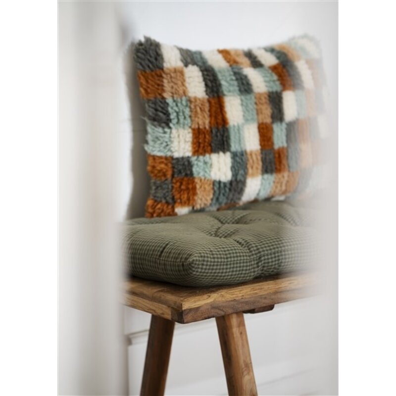 Madam Stoltz-collectie Hand woven wool cushion cover Dusty blue, aqua, off white, burnt orange, old rose