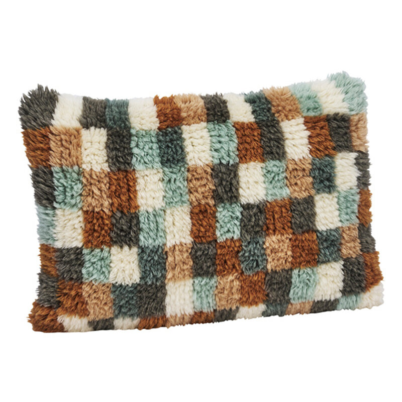 Madam Stoltz-collectie Handgeweven wollen kussenhoes dusty blue, aqua, off white, burnt orange, oudroze