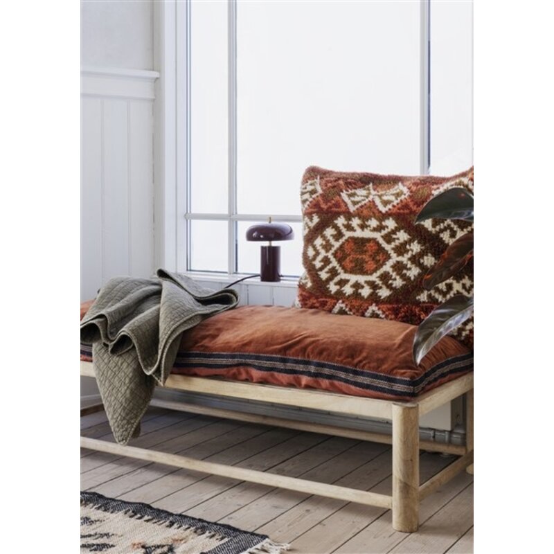 Madam Stoltz-collectie Handwoven wool cushion cover Brick, tapenade, off white, syrah