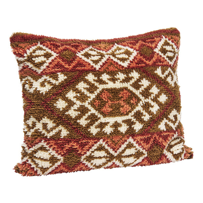 Madam Stoltz-collectie Handgeweven wollen kussenhoes Brick, tapenade, off white, syrah