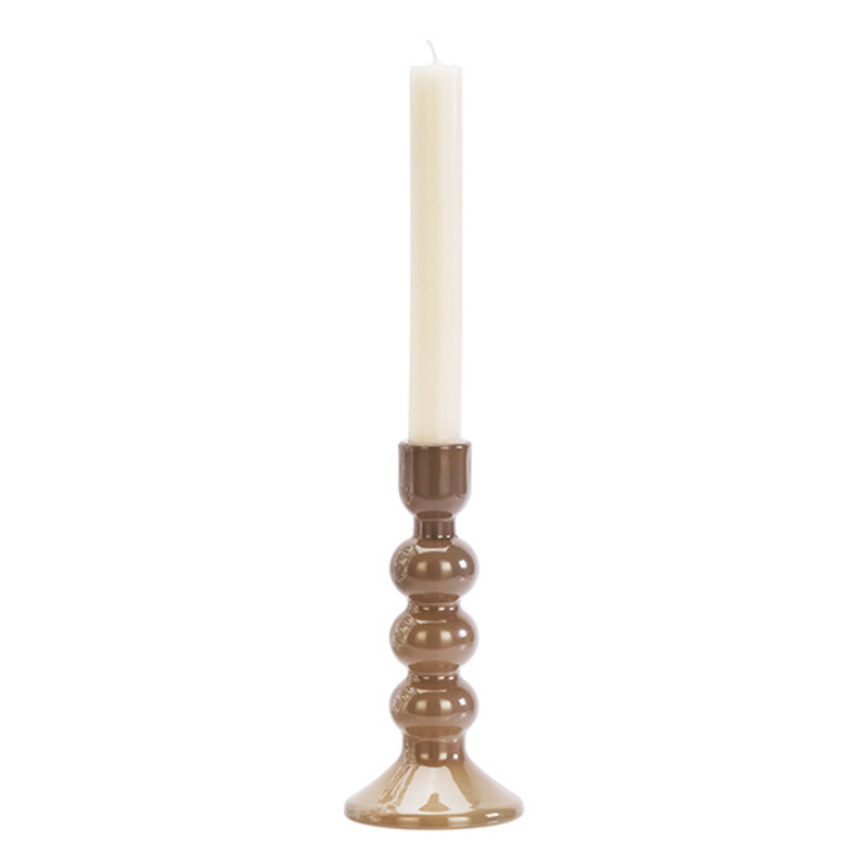 Madam Stoltz-collectie Glass candle holder Taupe