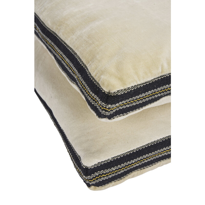 Madam Stoltz-collectie Katoenen fluwelen matraskussen Ecru, zwart