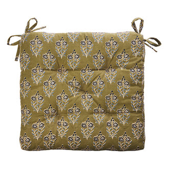 Madam Stoltz Printed cotton chair pad Olive  nude  blue  black