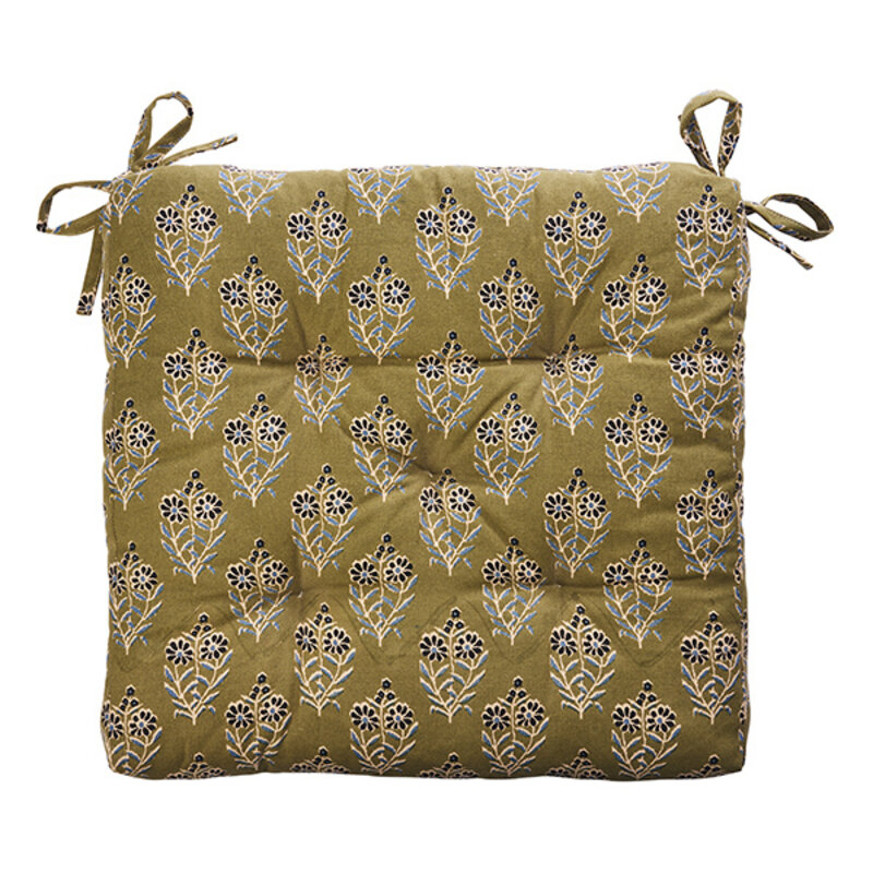 Madam Stoltz-collectie Printed cotton chair pad Olive, nude, blue, black