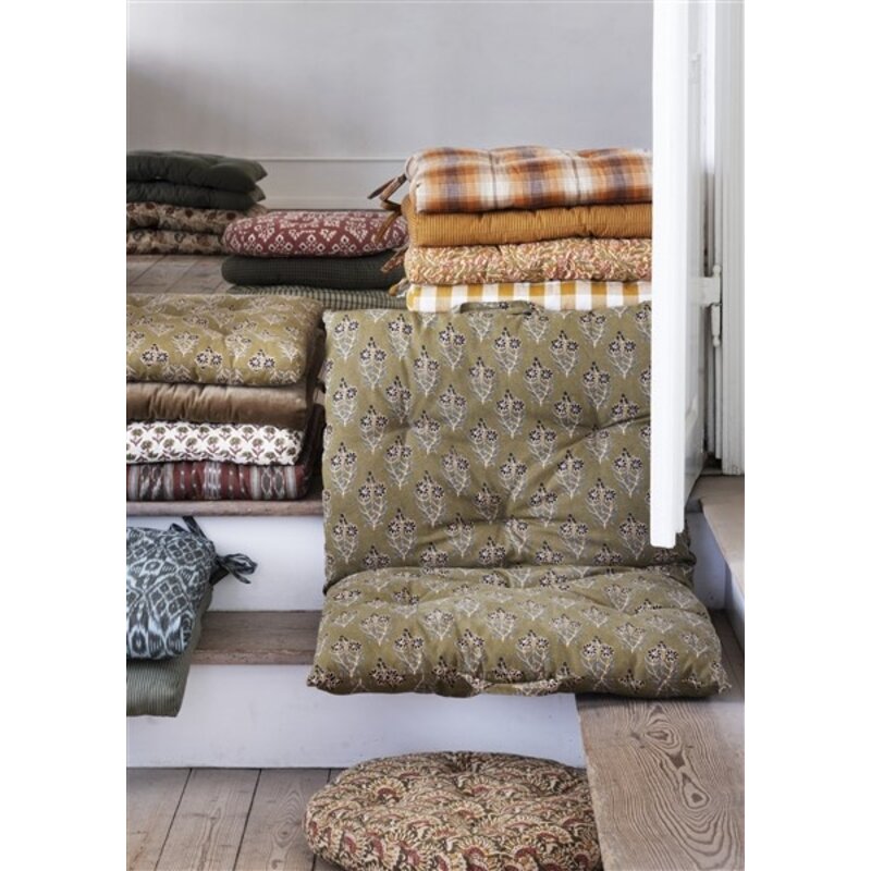 Madam Stoltz-collectie Bedrukte katoenen stoelkussen Olive, nude, blauw, zwart