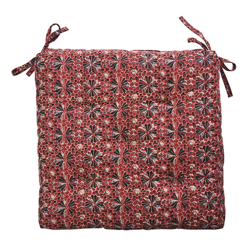 Madam Stoltz-collectie Bedrukte katoenen stoelkussen Syrah, zwart, antraciet, beige