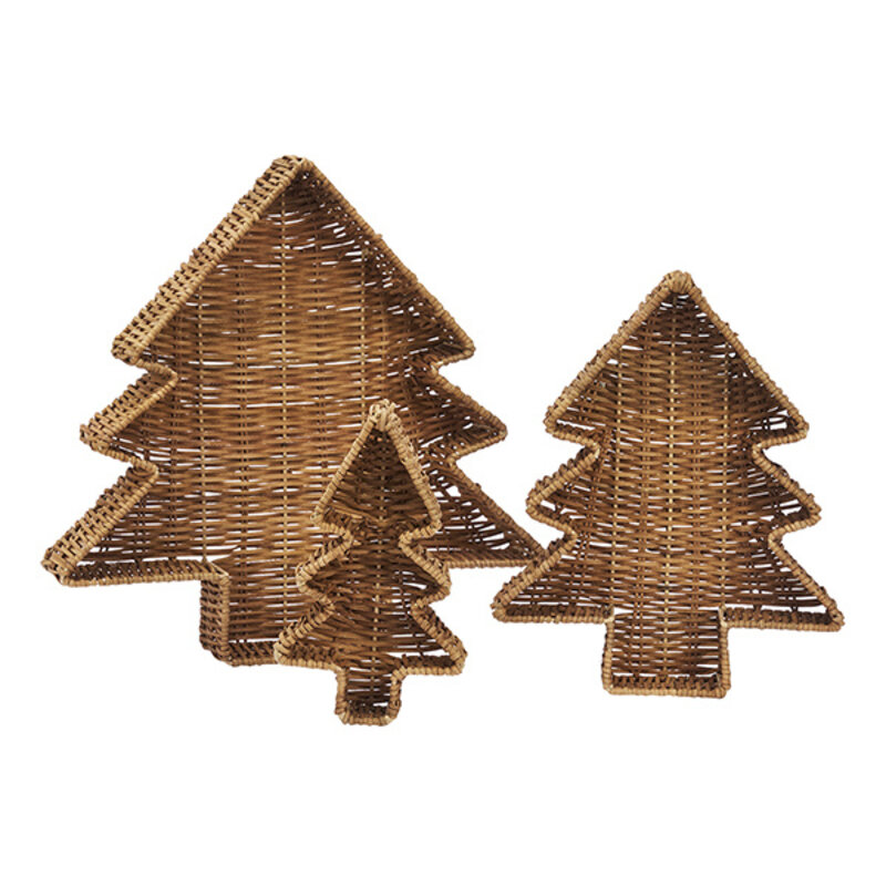 Madam Stoltz-collectie Rotan kerstboomschalen Naturel - set van 3